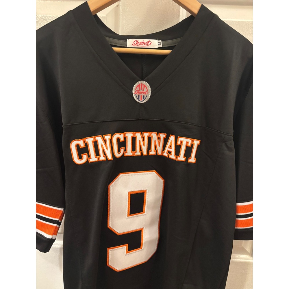 Shrinet Cincinnati Joe Burrow 9 Football Jersey Mens Black Orange White ~Medium